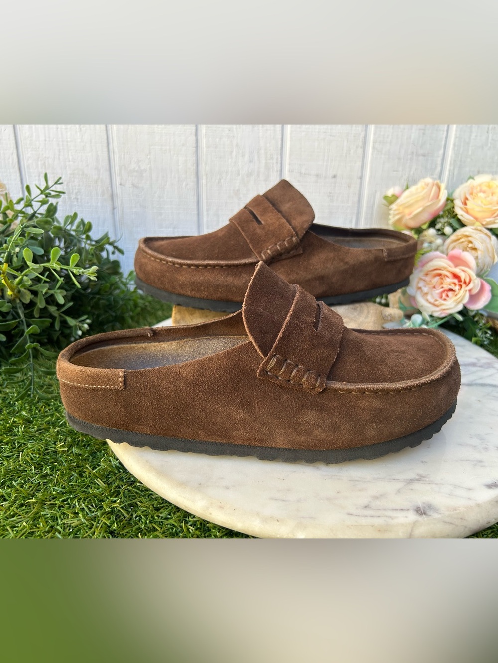 Birkenstock Brown Suede Penny Mule Clogs - Picture 6 of 16